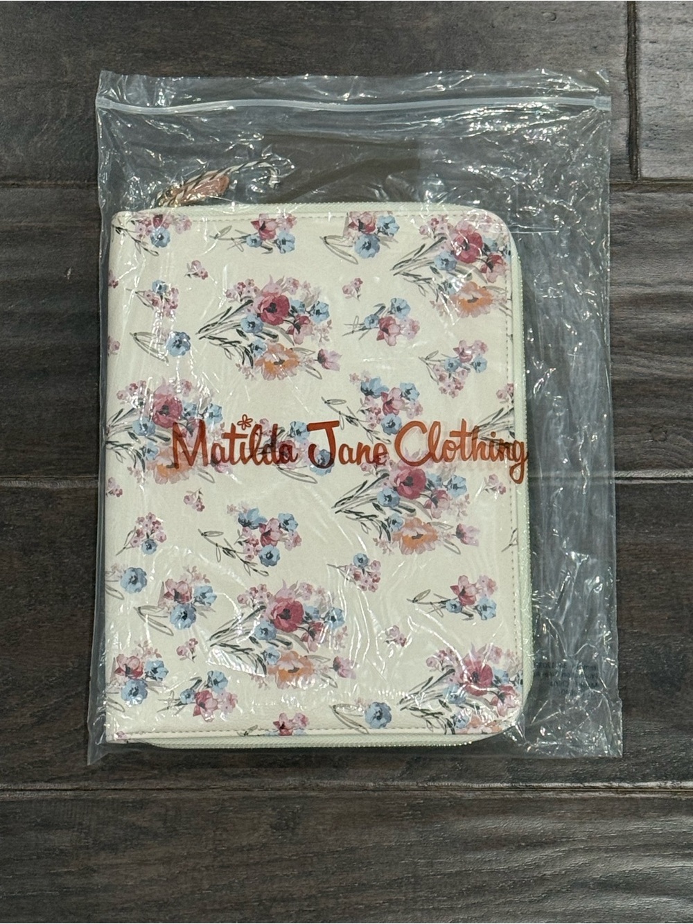 NWT Matilda Jane “On the Go” Tech Organizer - Cream with Pink & Blue Flowers